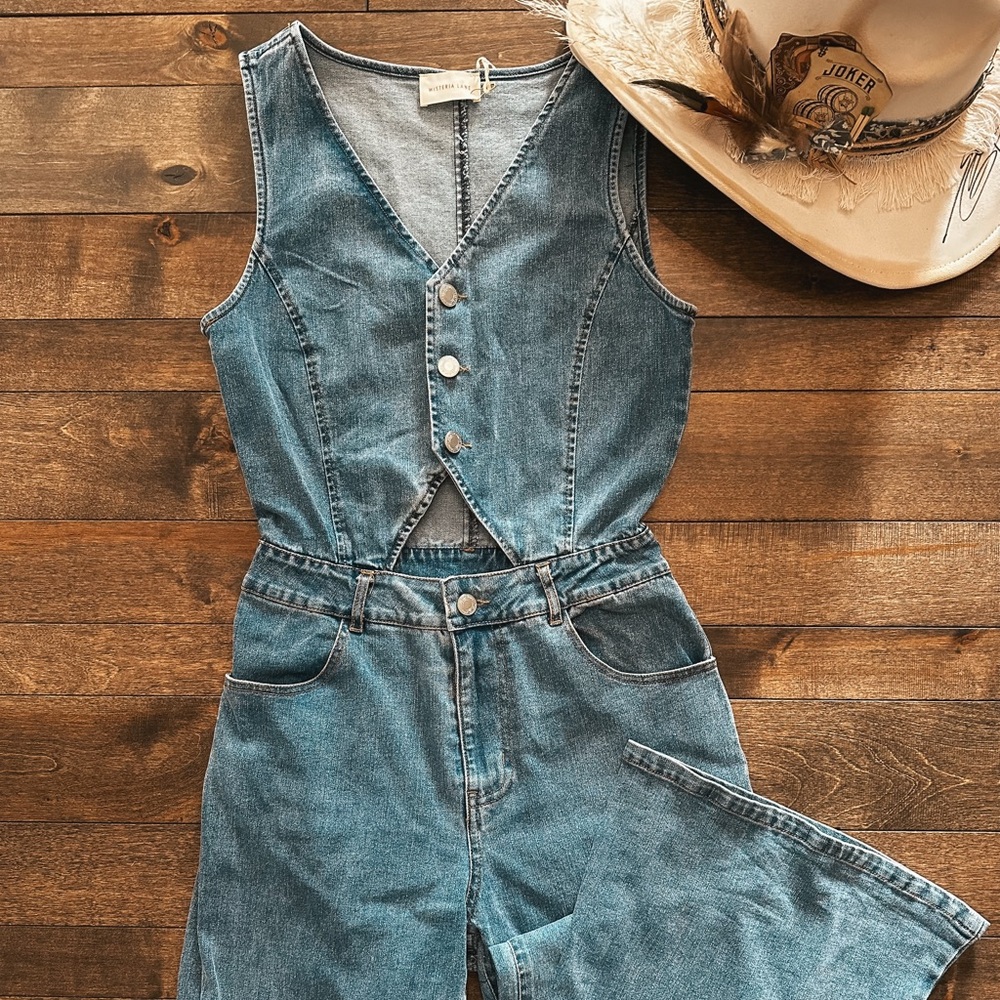 NWT Cutout Denim Jumpsuit